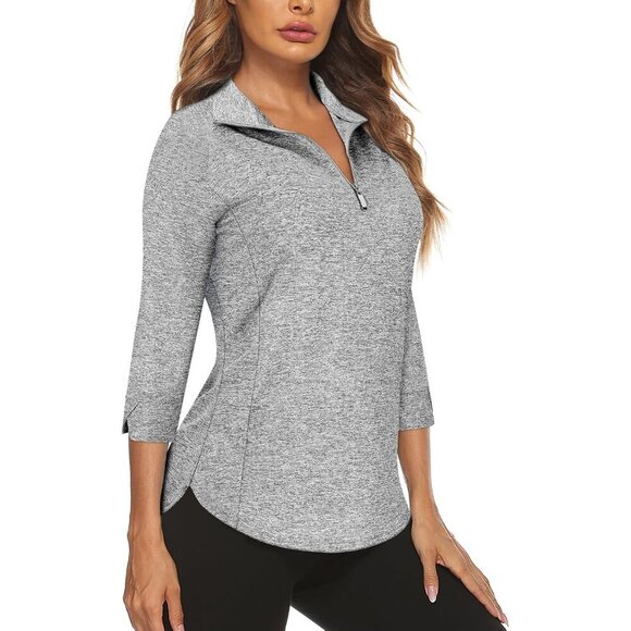 Tops - Womens Golf Shirt Polyester UV Protection 3/4 Sleeve Workout Tennis Tops